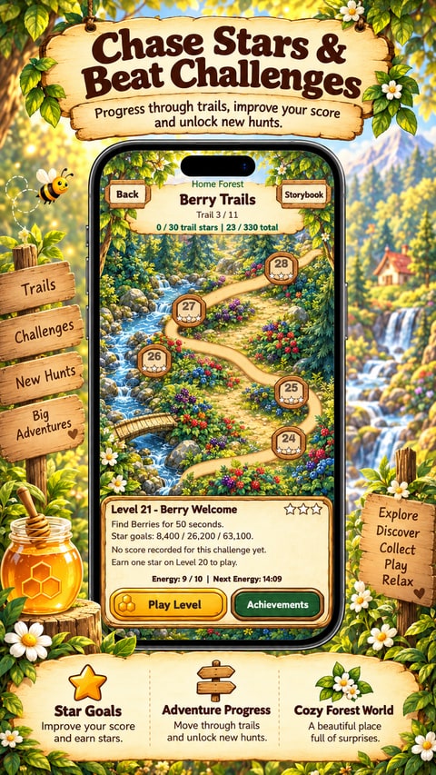 Chase stars and beat challenges: explore Berry Trails, improve scores and unlock new hunts