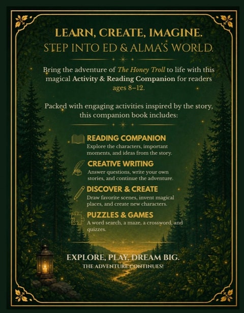 Companion back cover describing reading, writing, drawing, puzzles, and games for ages 8 to 12