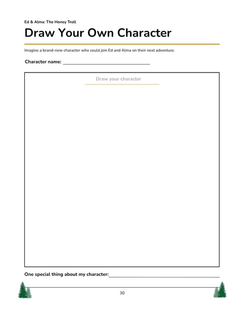 Draw Your Own Character sample page with a large drawing area and character prompts