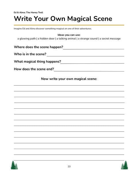 Write Your Own Magical Scene sample page with story prompts and space to write